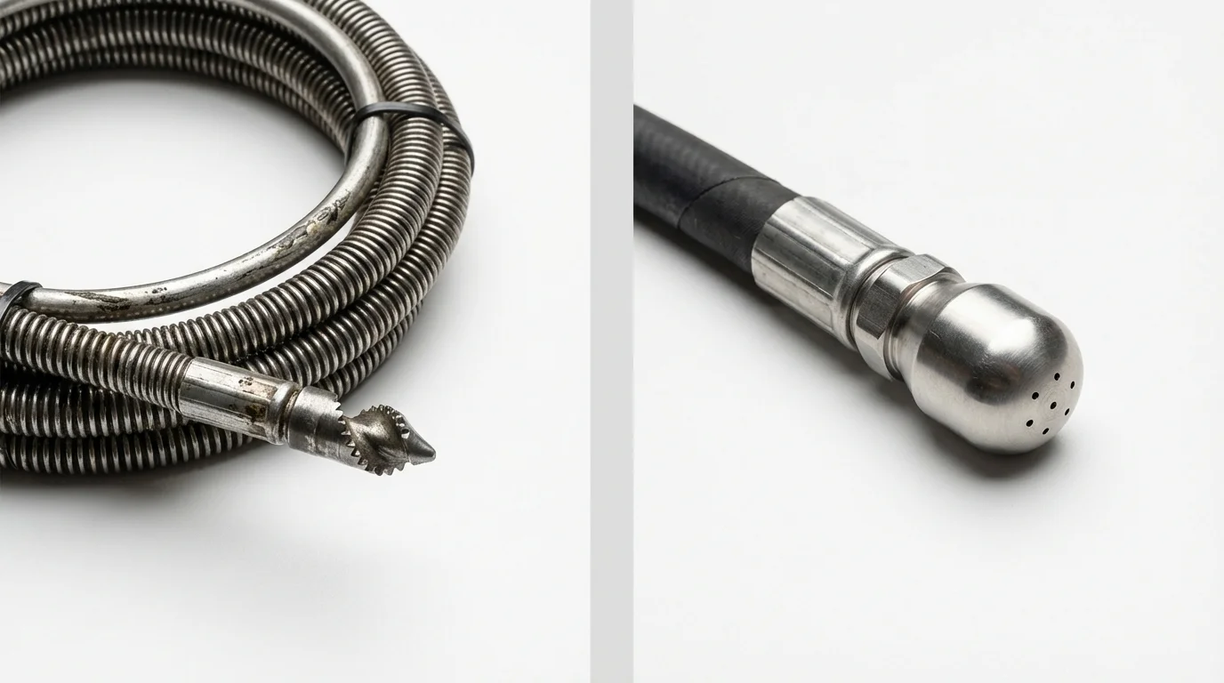 Drain snake cable and hydro jetting nozzle used for drain cleaning in Bean Station, TN