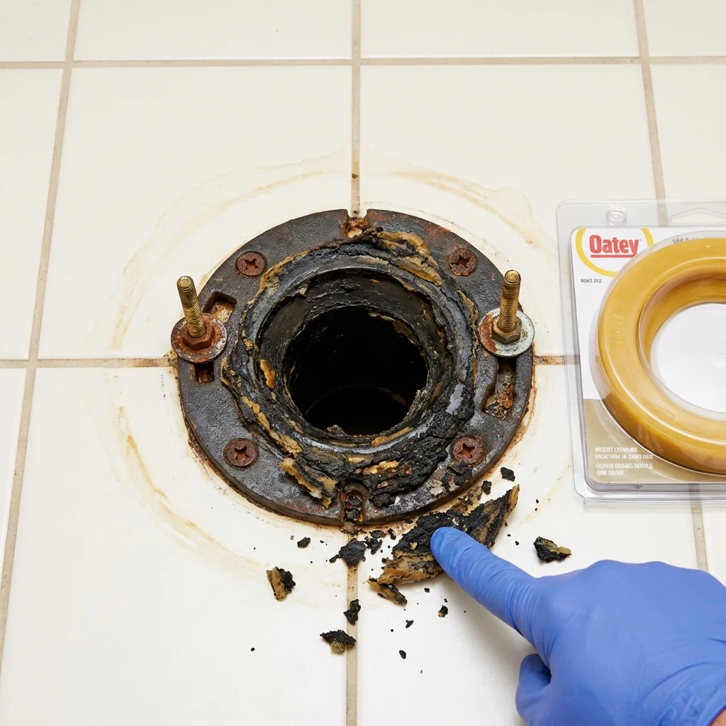 Failed wax ring showing water seepage at the base of a toilet in a Bean Station, TN home