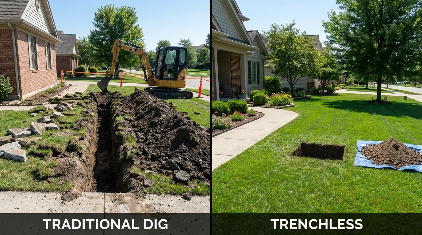 Trenchless sewer repair with minimal yard damage versus traditional excavation in Bean Station, TN